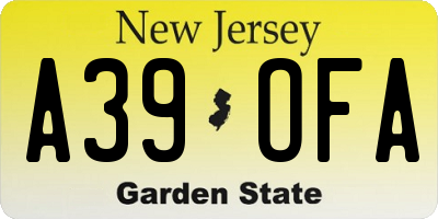 NJ license plate A39OFA