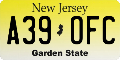NJ license plate A39OFC