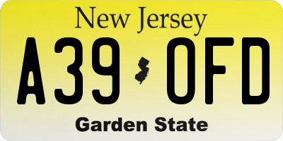 NJ license plate A39OFD