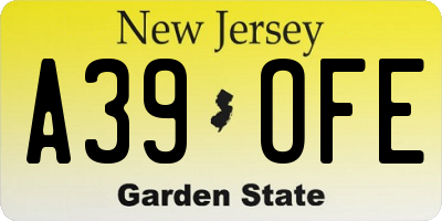 NJ license plate A39OFE