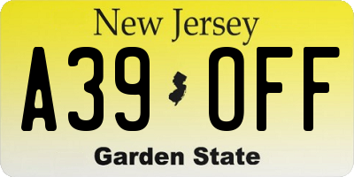 NJ license plate A39OFF