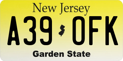 NJ license plate A39OFK