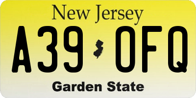 NJ license plate A39OFQ