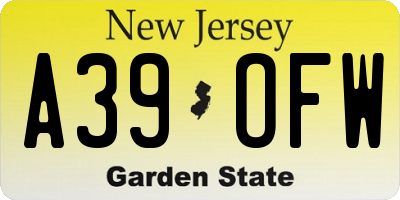 NJ license plate A39OFW