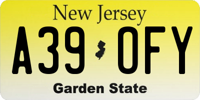 NJ license plate A39OFY