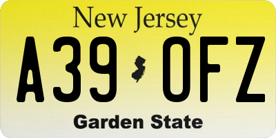 NJ license plate A39OFZ