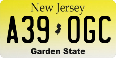 NJ license plate A39OGC