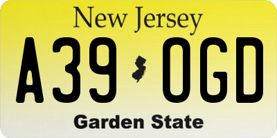 NJ license plate A39OGD