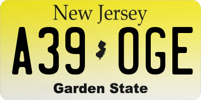 NJ license plate A39OGE