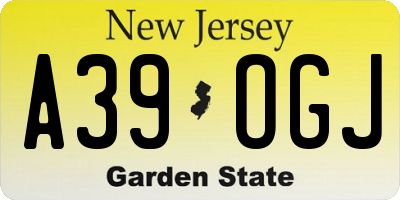 NJ license plate A39OGJ