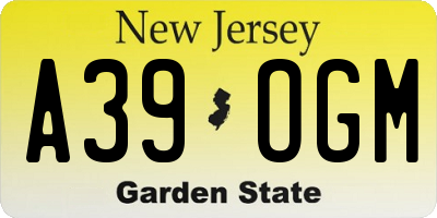 NJ license plate A39OGM