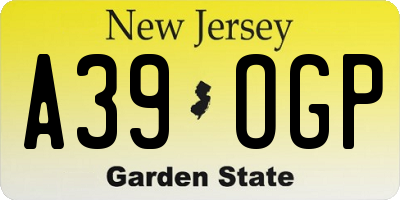 NJ license plate A39OGP