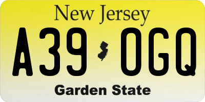 NJ license plate A39OGQ