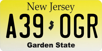 NJ license plate A39OGR