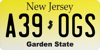 NJ license plate A39OGS