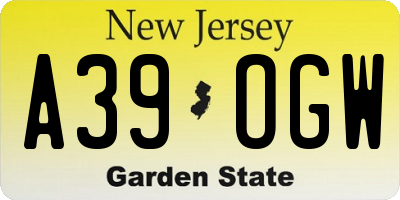 NJ license plate A39OGW