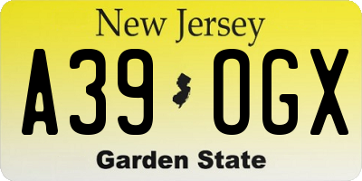 NJ license plate A39OGX