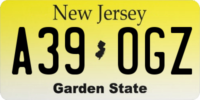 NJ license plate A39OGZ