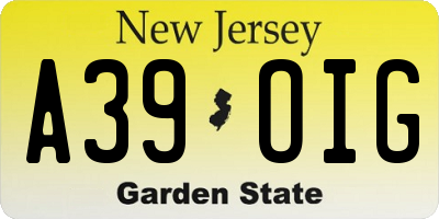 NJ license plate A39OIG