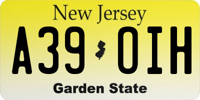 NJ license plate A39OIH