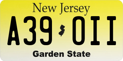 NJ license plate A39OII