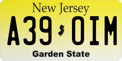 NJ license plate A39OIM