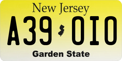 NJ license plate A39OIO
