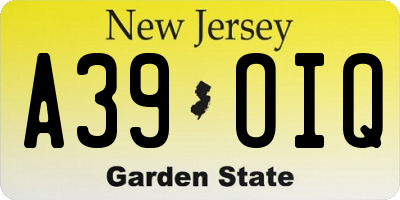 NJ license plate A39OIQ
