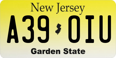 NJ license plate A39OIU
