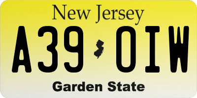 NJ license plate A39OIW