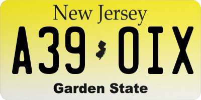 NJ license plate A39OIX