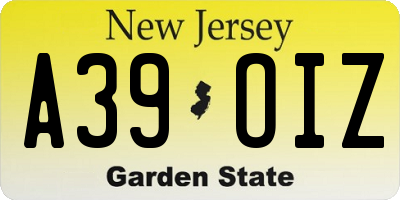 NJ license plate A39OIZ