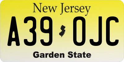NJ license plate A39OJC