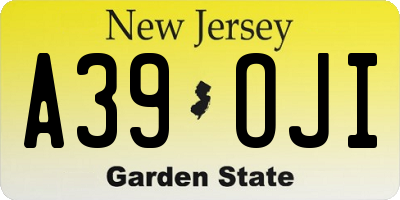 NJ license plate A39OJI