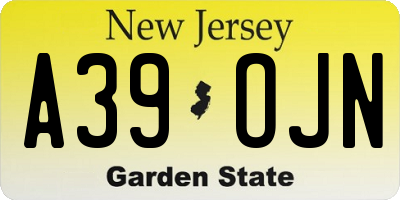 NJ license plate A39OJN