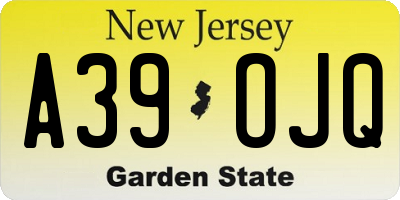 NJ license plate A39OJQ