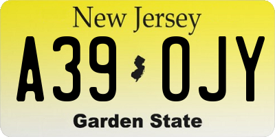 NJ license plate A39OJY