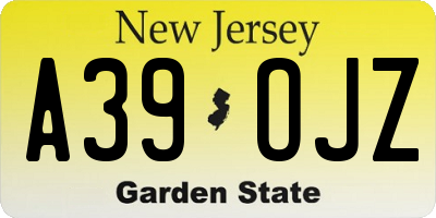 NJ license plate A39OJZ