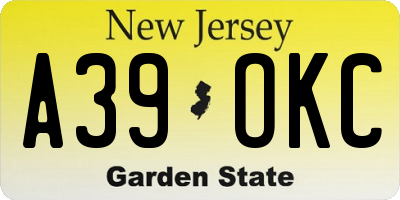 NJ license plate A39OKC