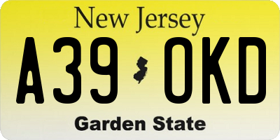 NJ license plate A39OKD
