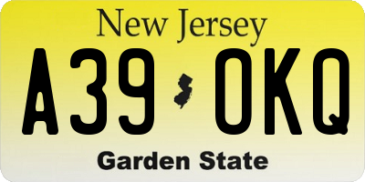 NJ license plate A39OKQ