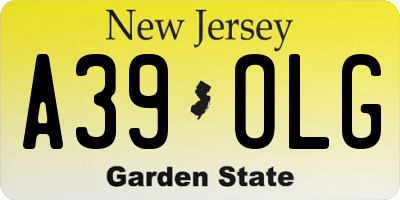 NJ license plate A39OLG