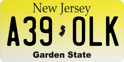 NJ license plate A39OLK