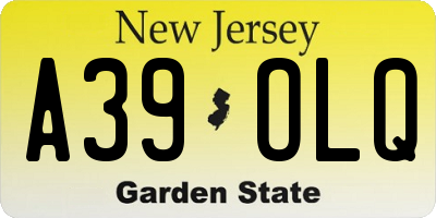 NJ license plate A39OLQ