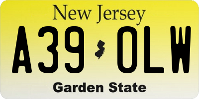 NJ license plate A39OLW