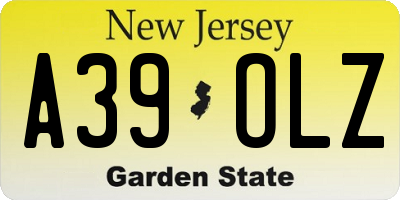 NJ license plate A39OLZ