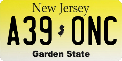 NJ license plate A39ONC