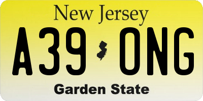 NJ license plate A39ONG