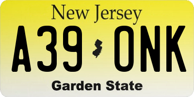 NJ license plate A39ONK