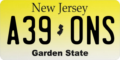 NJ license plate A39ONS